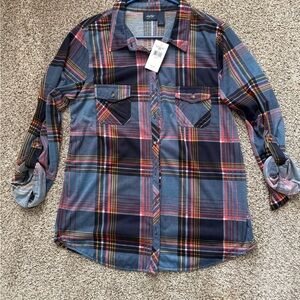 Daytrip Multicolor Plaid Button Down Shirt Womens Size Large